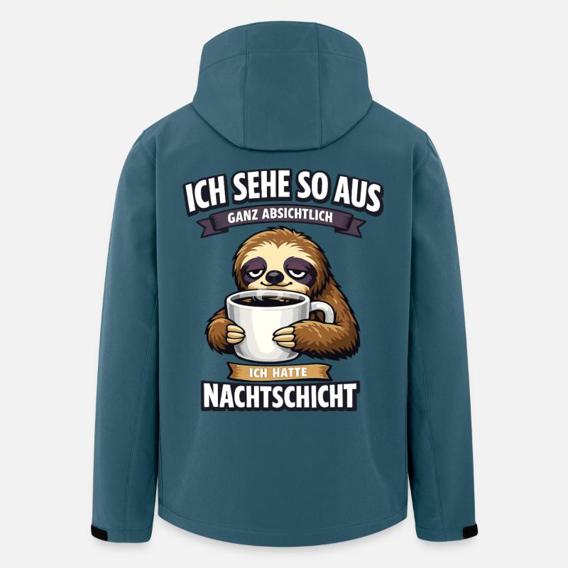 Nachtschicht Faultier Spruch mit Kaffeetasse - Recycelte Männer Softshell-Jacke von Stanley/Stella - Dunkles Petrol
