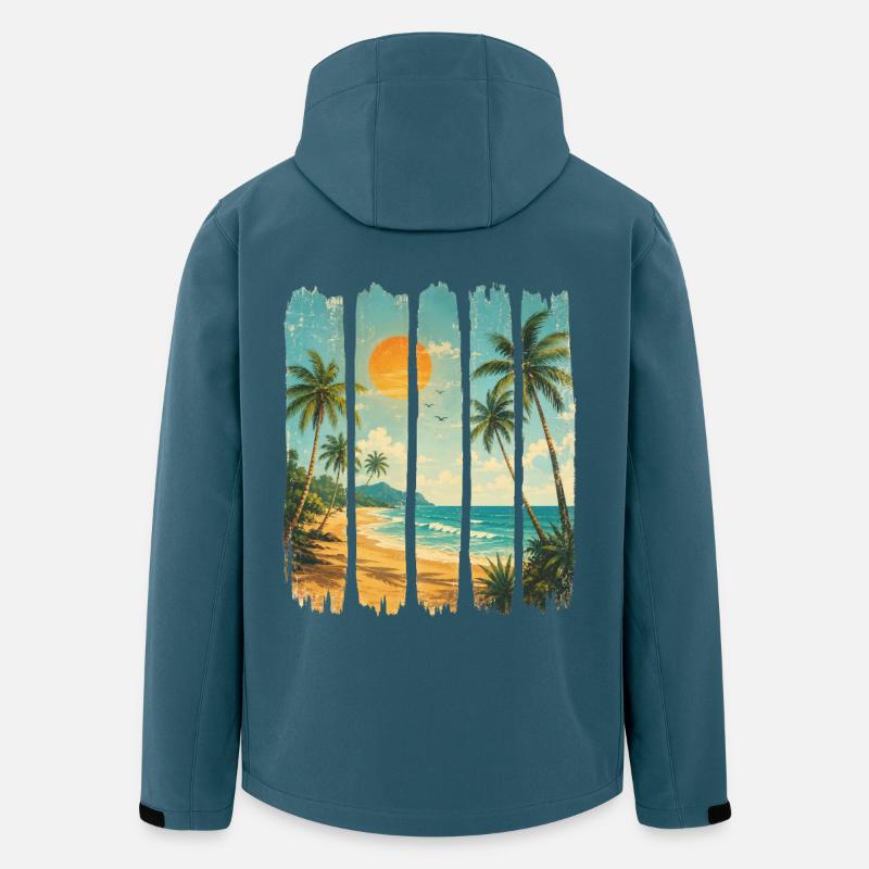 Vagues de Palmier Crépuscule - Veste softshell homme en polyester recyclé Stanley/Stella - bleu pétrole foncé