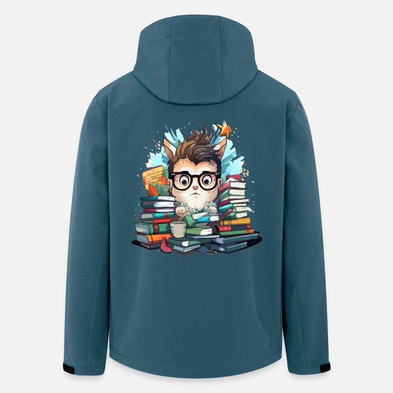 Bücherstapel-Katze mit Brille - Recycelte Männer Softshell-Jacke von Stanley/Stella - Dunkles Petrol
