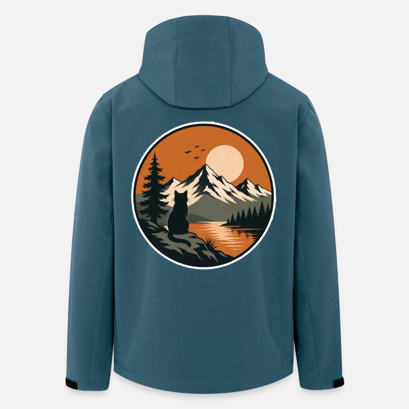 Bergsee mit Katze Silhouette - Recycelte Männer Softshell-Jacke von Stanley/Stella - Dunkles Petrol