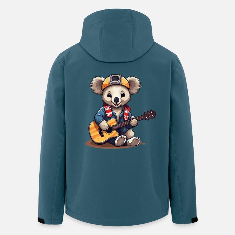 Guitariste rock koala en look aventure - Veste softshell homme en polyester recyclé Stanley/Stella - bleu pétrole foncé