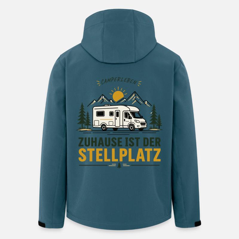 Zuhause ist der Stellplatz Campingliebe - Recycelte Männer Softshell-Jacke von Stanley/Stella - Dunkles Petrol