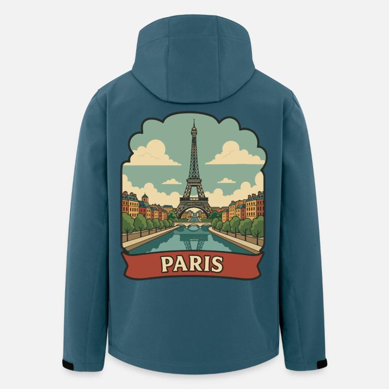 Pariser Eiffelturm Retro-Reiseaufkleber - Recycelte Männer Softshell-Jacke von Stanley/Stella - Dunkles Petrol