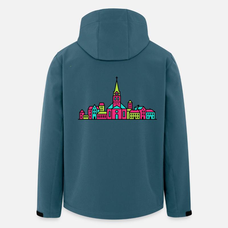 Jonköping City Skyline Lake Vattern-Linienkunst - Recycelte Männer Softshell-Jacke von Stanley/Stella - Dunkles Petrol