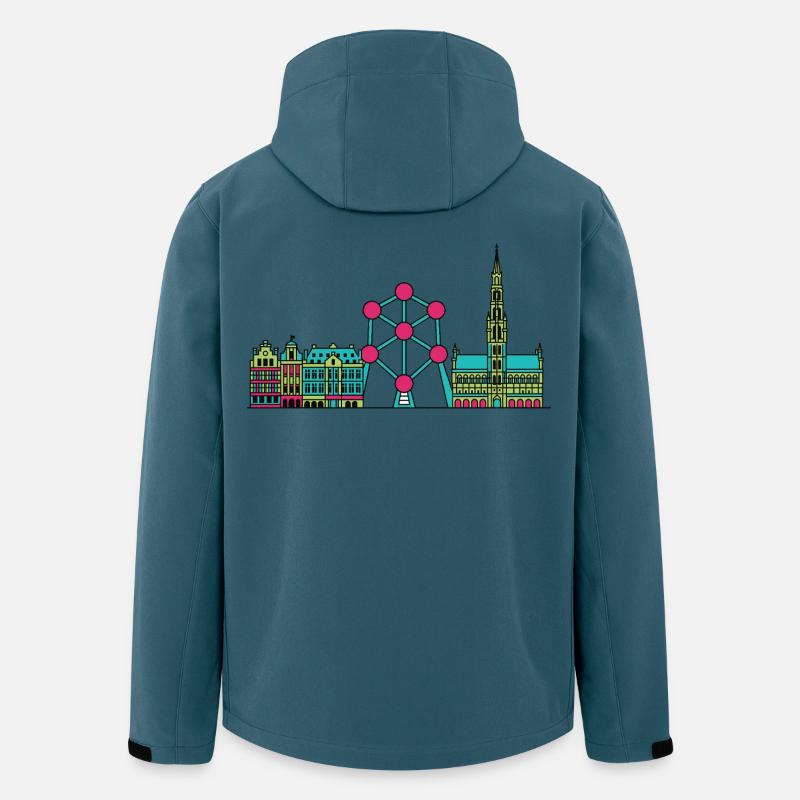 Brüsseler Stadtsilhouette Atomium Moderne Linienkunst - Recycelte Männer Softshell-Jacke von Stanley/Stella - Dunkles Petrol