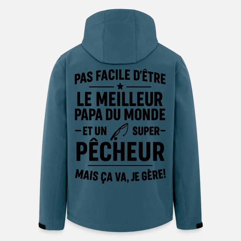 Pêche – Super Papa Pêcheur - Veste softshell homme en polyester recyclé Stanley/Stella - bleu pétrole foncé