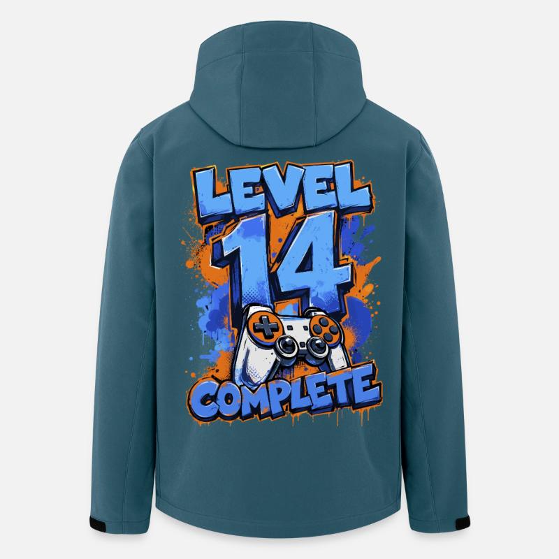 Niveau 14 Terminé – Rétro Gaming - Veste softshell homme en polyester recyclé Stanley/Stella - bleu pétrole foncé