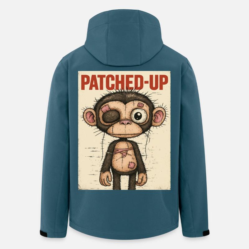 Patchwork Affe: Gepatcht und Tapfer - Recycelte Männer Softshell-Jacke von Stanley/Stella - Dunkles Petrol