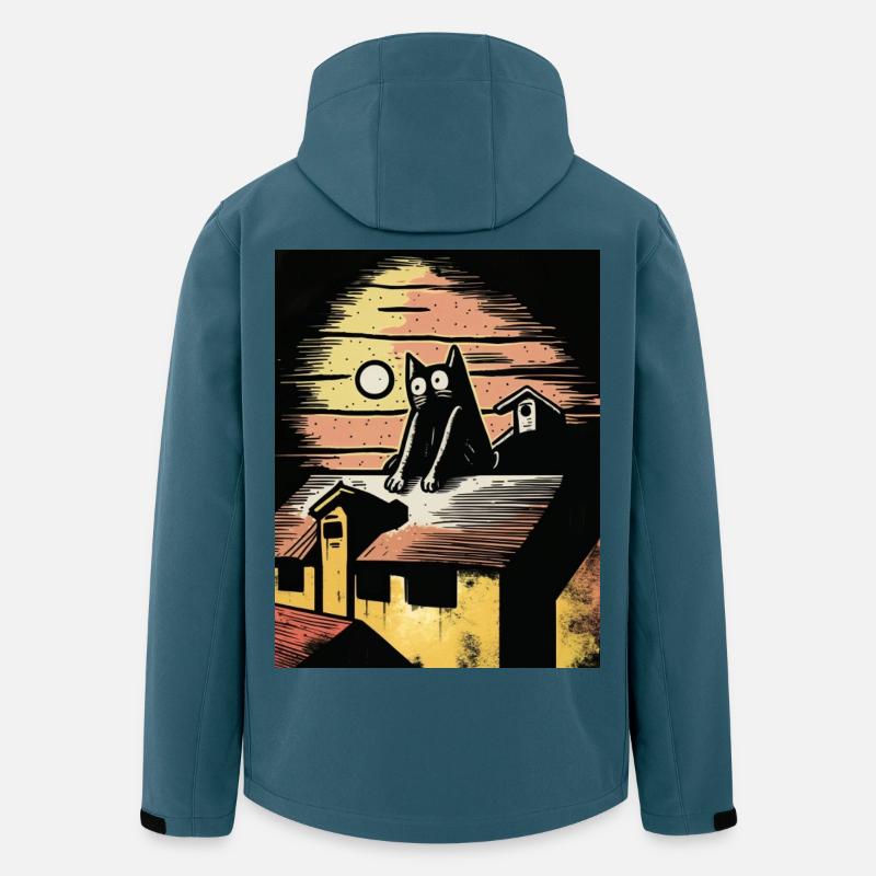 Mondnacht mit schwarzer Katze - Recycelte Männer Softshell-Jacke von Stanley/Stella - Dunkles Petrol