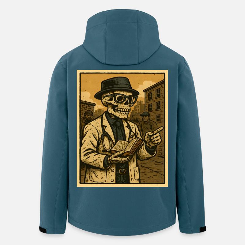 Skelettläkare med bok i retrostil - Softshelljacka herr i återvunnen polyester Stanley/Stella - mörk petrol