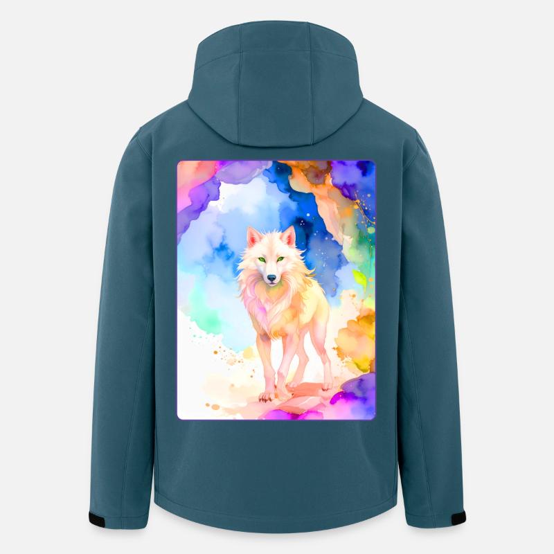 Weißer Wolf vor bunter Höhle - Recycelte Männer Softshell-Jacke von Stanley/Stella - Dunkles Petrol