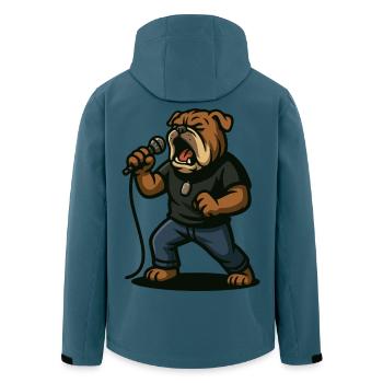Rocksängerin Bulldogge mit Mikrofonkunst - Recycelte Männer Softshell-Jacke von Stanley/Stella - Dunkles Petrol - Hinten - AI Model Male 185 light (185cm)