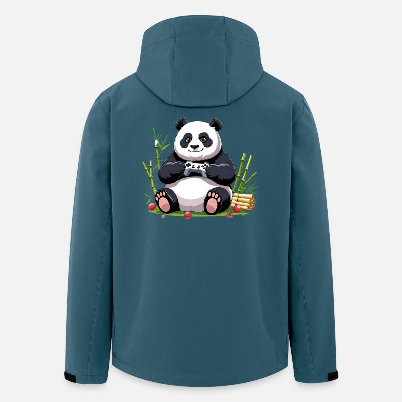 Niedlicher Panda mit Gaming-Controller - Recycelte Männer Softshell-Jacke von Stanley/Stella - Dunkles Petrol