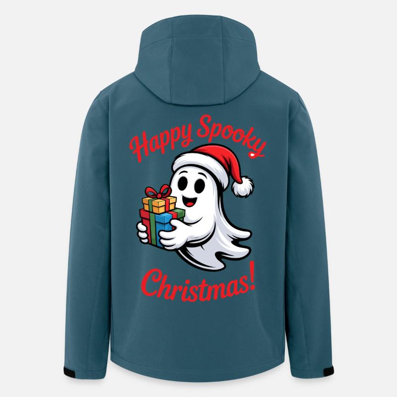 Fantôme de Noël effrayant avec cadeau - Veste softshell homme en polyester recyclé Stanley/Stella - bleu pétrole foncé