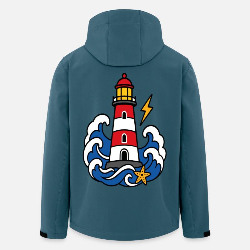Marine lighthouse and waves tattoo style - Men’s Recycled Softshell Jacket by Stanley/Stella - stargazer