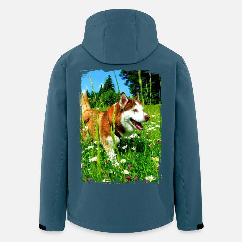 Husky dans un champ de fleurs - Veste softshell homme en polyester recyclé Stanley/Stella - bleu pétrole foncé