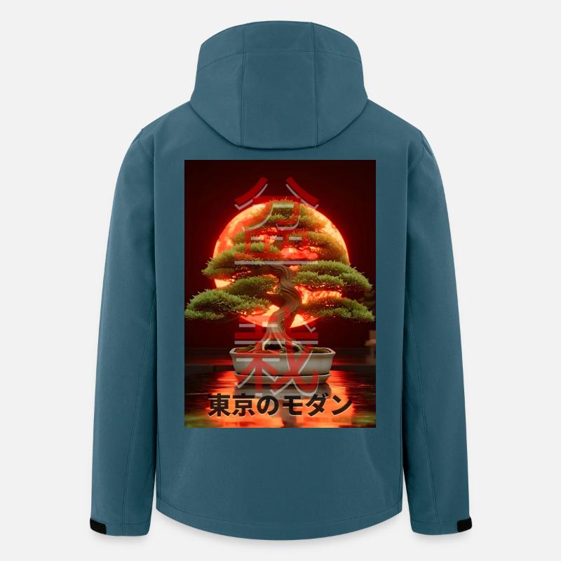 Bonsaï Red Suns Panneau d’écriture japonais - Veste softshell homme en polyester recyclé Stanley/Stella - bleu pétrole foncé