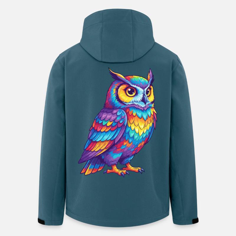 Bunte Eulen-Regenbogen-Pop-Art-Aquarell - Recycelte Männer Softshell-Jacke von Stanley/Stella - Dunkles Petrol
