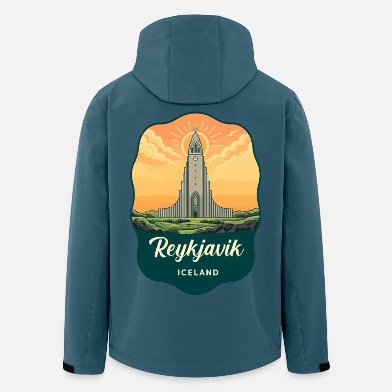 Reykjavik Island Retro Sonnenuntergangsabzeichen - Recycelte Männer Softshell-Jacke von Stanley/Stella - Dunkles Petrol