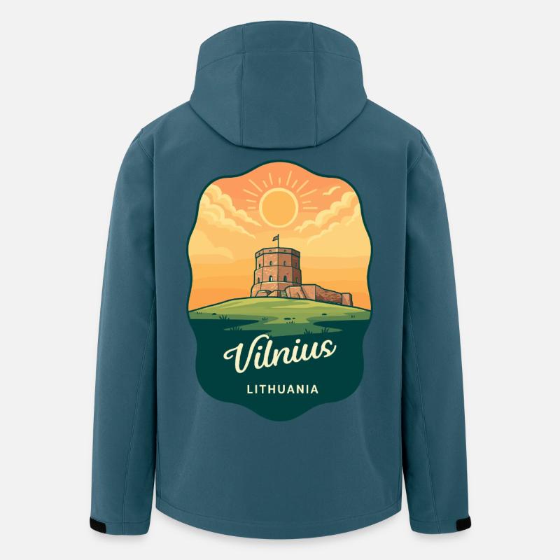 Vilnius Gediminas Turm Retro Reiseabzeichen - Recycelte Männer Softshell-Jacke von Stanley/Stella - Dunkles Petrol