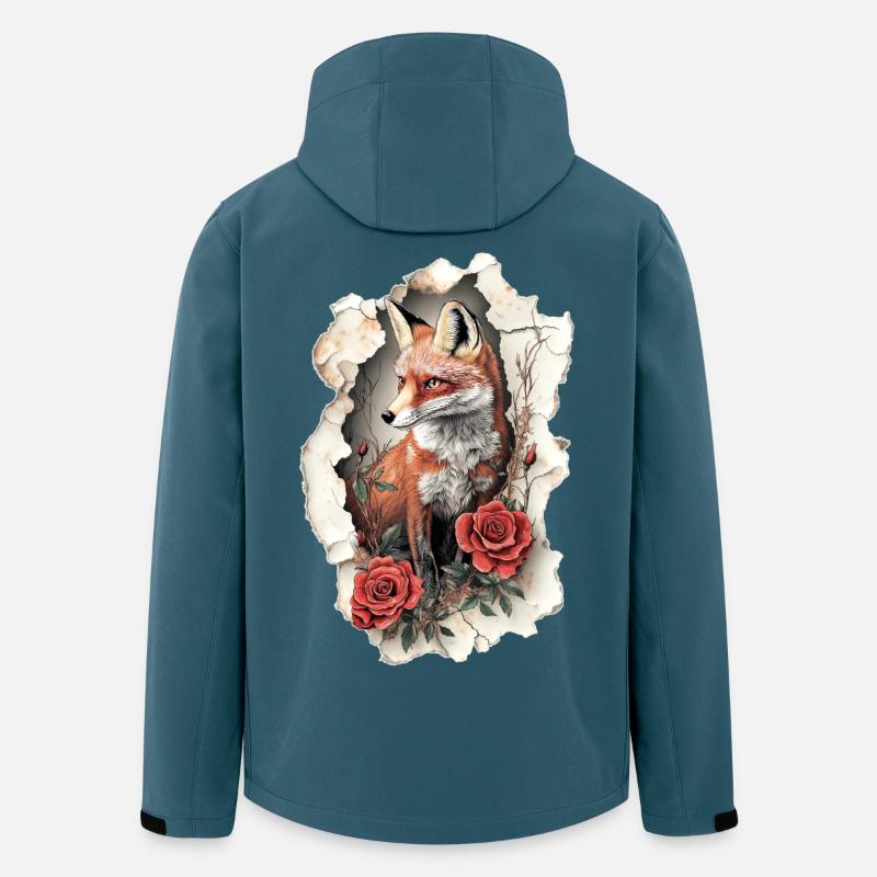 Renard avec des fleurs - Veste softshell homme en polyester recyclé Stanley/Stella - bleu pétrole foncé