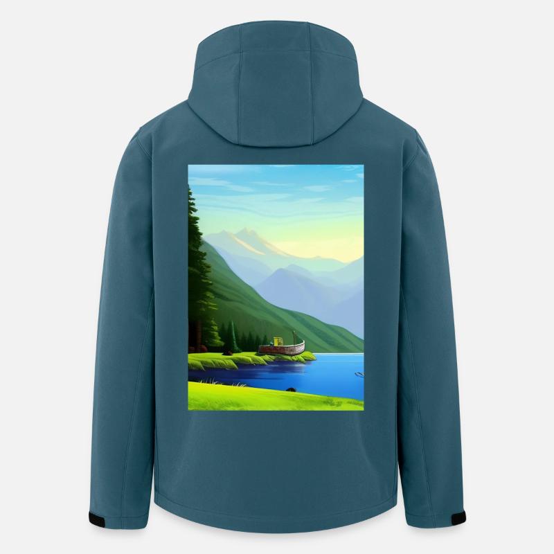 Landschaft mit See, Boot und Berge - Recycelte Männer Softshell-Jacke von Stanley/Stella - Dunkles Petrol