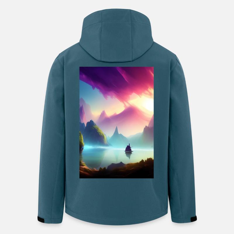 Landschaft mit See, Boot und Berge - Recycelte Männer Softshell-Jacke von Stanley/Stella - Dunkles Petrol