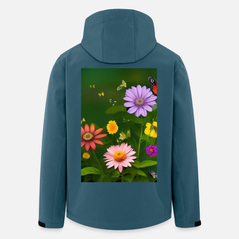 Fleurs et papillon - Veste softshell homme en polyester recyclé Stanley/Stella - bleu pétrole foncé