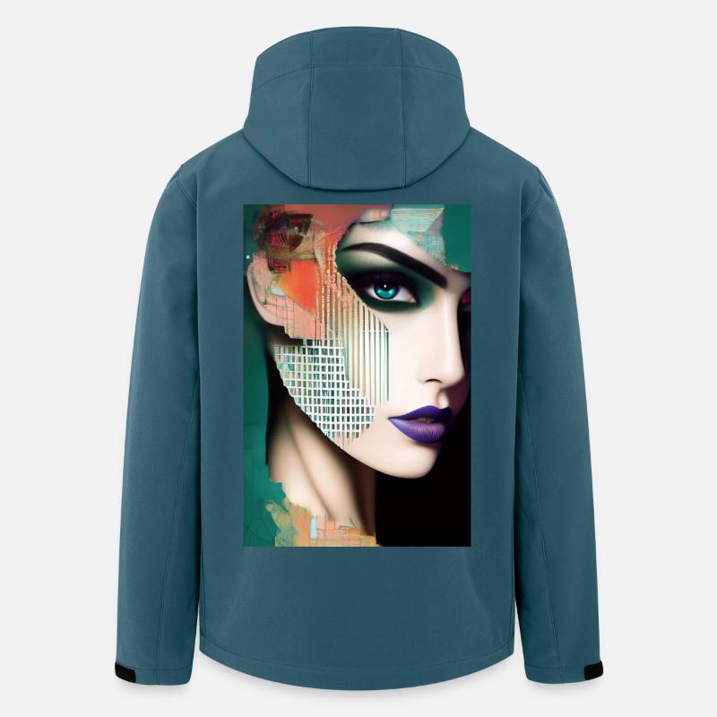 Abstrakte Gesichts Kunst - Recycelte Männer Softshell-Jacke von Stanley/Stella - Dunkles Petrol