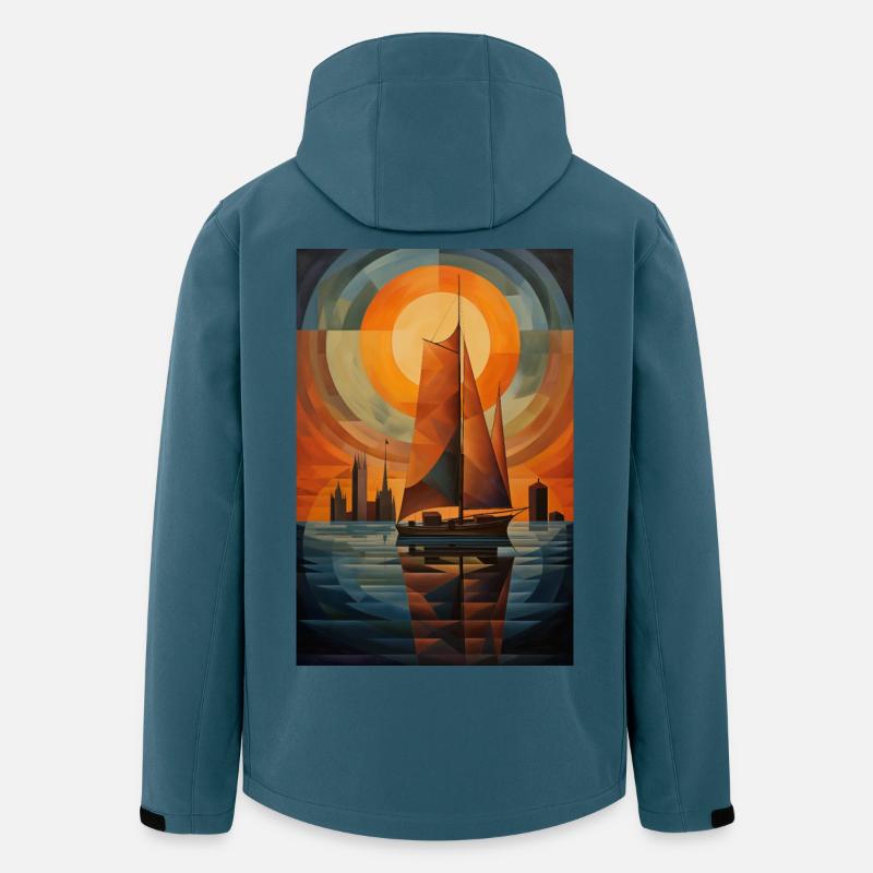 Paysage Maritime dans un style géométrique - Veste softshell homme en polyester recyclé Stanley/Stella - bleu pétrole foncé