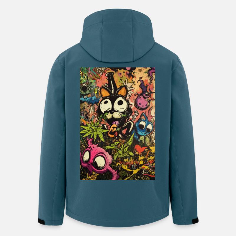 Graffiti coloré de monstre de dessin animé - Veste softshell homme en polyester recyclé Stanley/Stella - bleu pétrole foncé