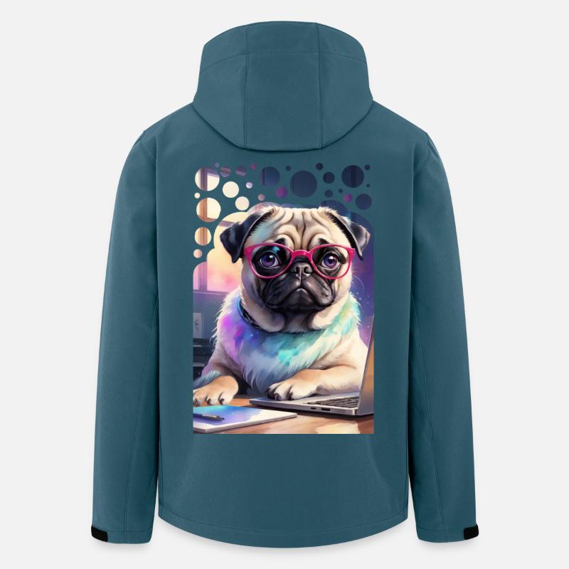 Bürohund Mops mit Laptop und pinker Brille Pop Art - Recycelte Männer Softshell-Jacke von Stanley/Stella - Dunkles Petrol