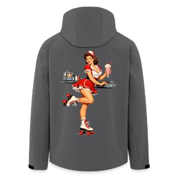Fille rétro Pin-Up dans un diner des années 50 avec un milkshake - Veste softshell homme en polyester recyclé Stanley/Stella -  - Dos - AI Model Male 185 light (185cm)