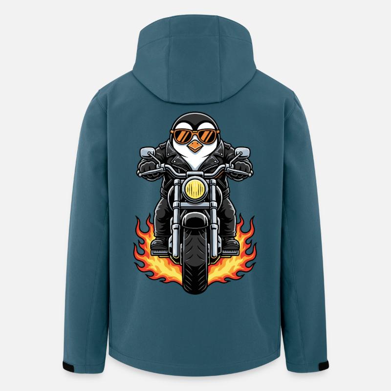Cool Biker Penguin Motorcycle Flames - Veste softshell homme en polyester recyclé Stanley/Stella - bleu pétrole foncé
