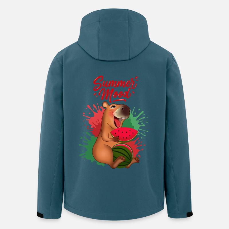 Capybara souriant avec pastèque - Veste softshell homme en polyester recyclé Stanley/Stella - bleu pétrole foncé