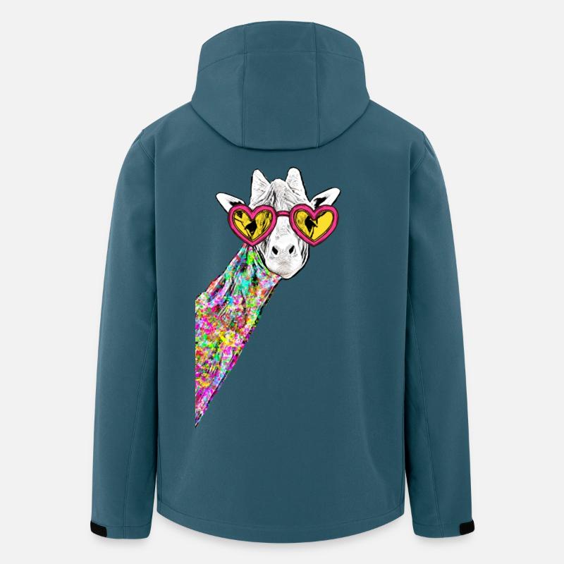 Rita söt giraff färgglada hipster med hjärtglasögon - Softshelljacka herr i återvunnen polyester Discoverer Stanley/Stella - mörk petrol
