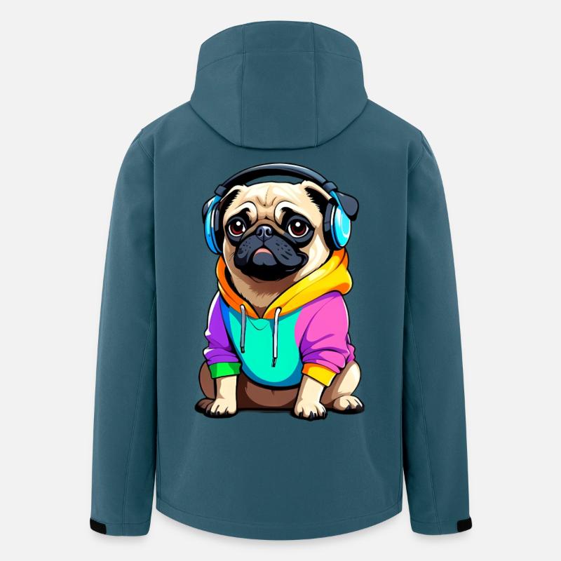 Pug mit Kopfhörer und Kleidung - Recycelte Männer Softshell-Jacke von Stanley/Stella - Dunkles Petrol