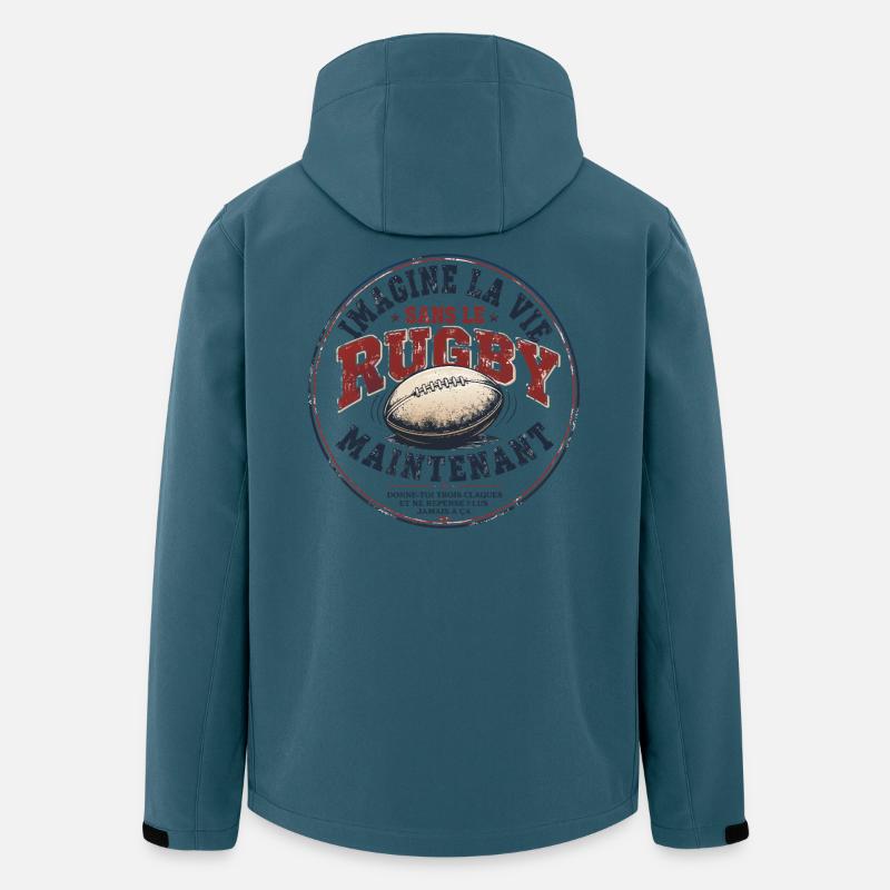 IMAGINE LA VIE SANS LE RUGBY - Veste softshell homme en polyester recyclé Stanley/Stella - bleu pétrole foncé