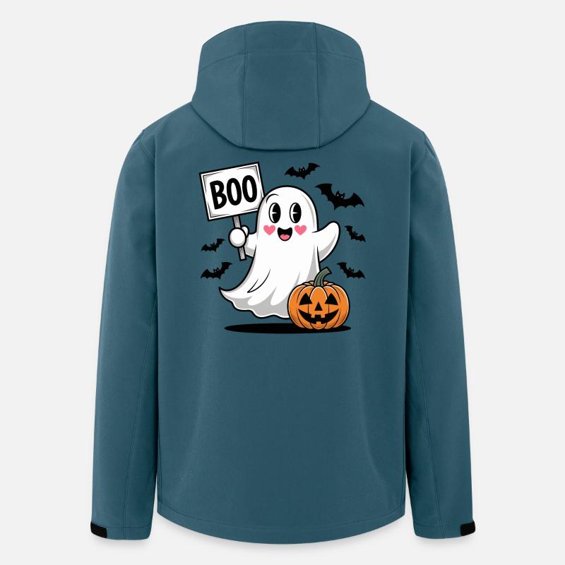 Halloween Boo Ghost avec citrouille - Veste softshell homme en polyester recyclé Stanley/Stella - bleu pétrole foncé