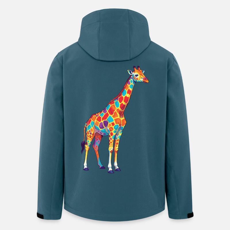 Bunte Giraffen-Regenbogen-Pop-Art-Aquarell - Recycelte Männer Softshell-Jacke von Stanley/Stella - Dunkles Petrol