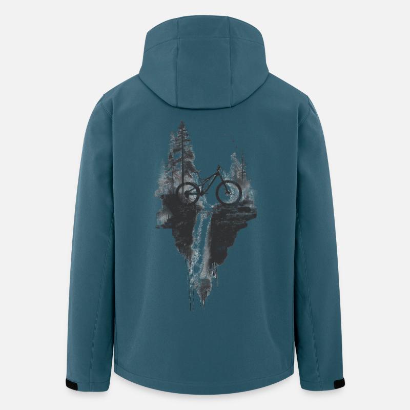 VTT, forêt, paysage, cascade, aventure - Veste softshell homme en polyester recyclé Stanley/Stella - bleu pétrole foncé