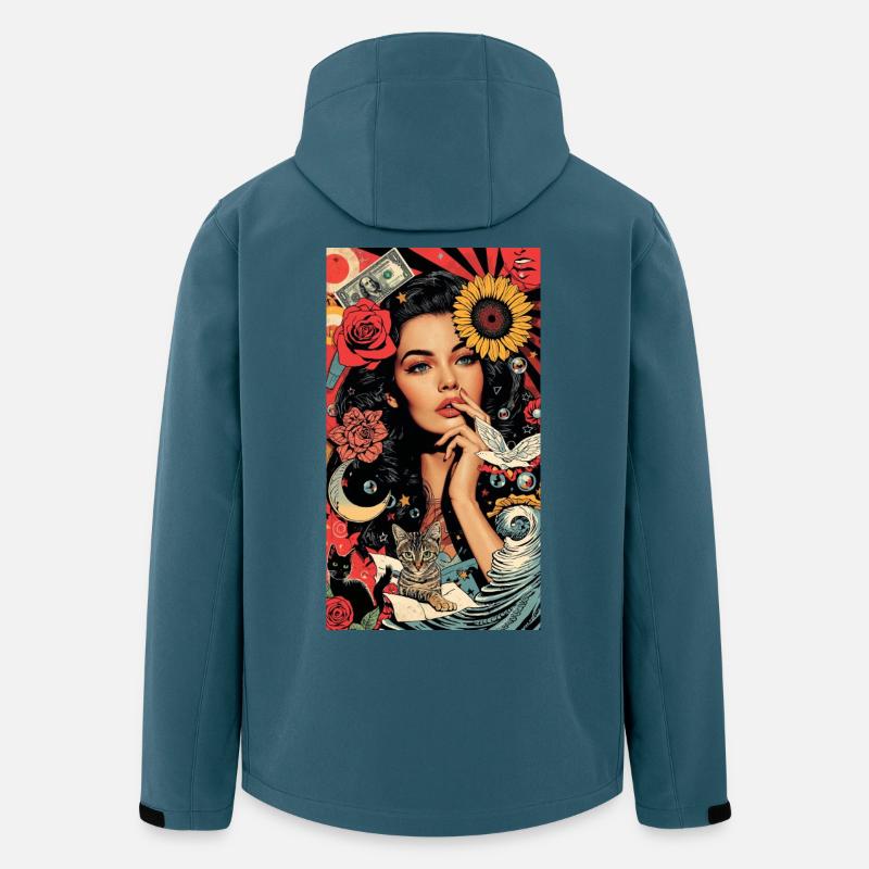 Buntes Pop-Art-Blumenmuster - Recycelte Männer Softshell-Jacke von Stanley/Stella - Dunkles Petrol