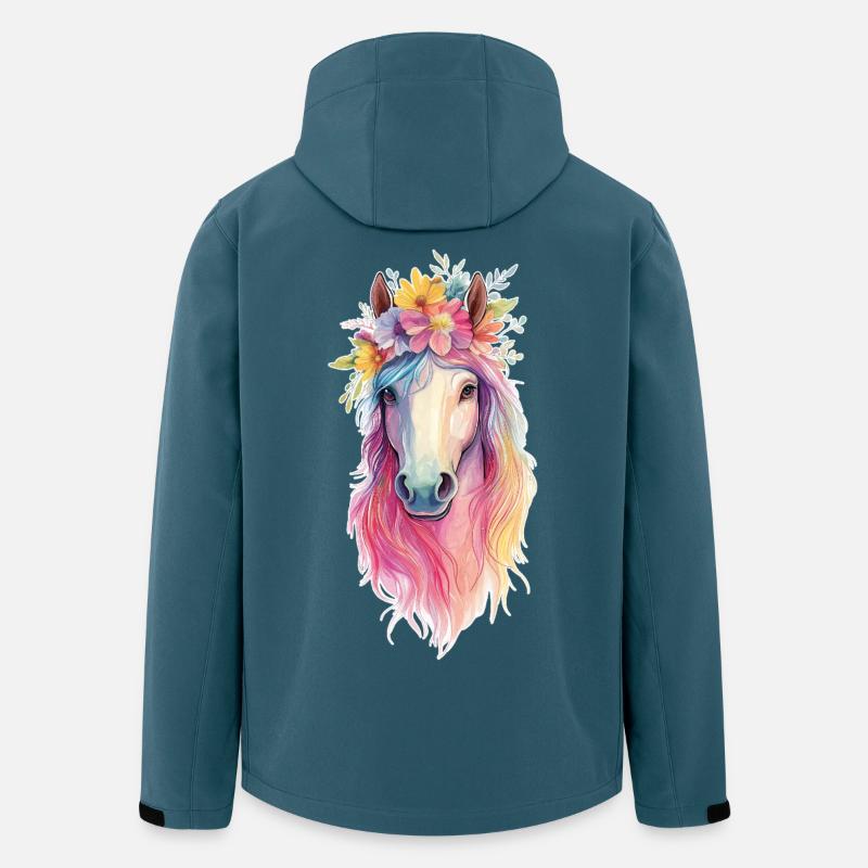 Cheval avec des fleurs - Veste softshell homme en polyester recyclé Stanley/Stella - bleu pétrole foncé