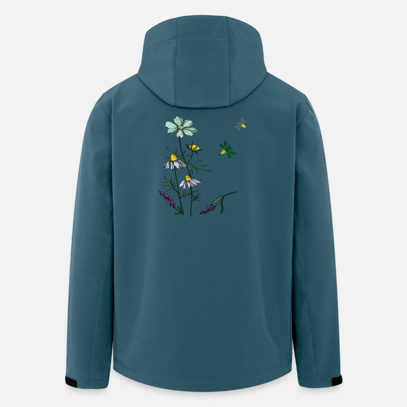 Herbes, camomille, abeilles - Veste softshell homme en polyester recyclé Stanley/Stella - bleu pétrole foncé