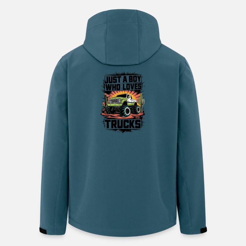 Conception de camion monstre Tracker jaune - Veste softshell homme en polyester recyclé Stanley/Stella - bleu pétrole foncé