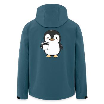 Pingouin mignon tenant une tasse à café - Design adorable - Veste softshell homme en polyester recyclé Stanley/Stella - bleu pétrole foncé - Dos - AI Model Male 185 light (185cm)