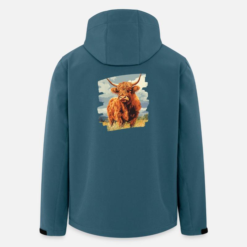 Skotsk højlandskvæg - Stanley/Stella herre softshelljakke i genanvendt polyester - mørk petrol
