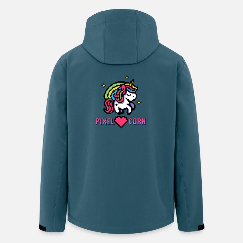 Pixel Licorne Licorne Licorne Arc-en-ciel - Veste softshell homme en polyester recyclé Stanley/Stella - bleu pétrole foncé