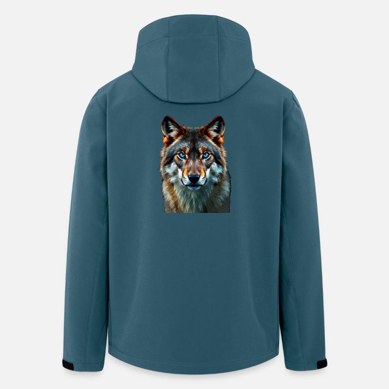 The Sapphire Gaze: Intensives Porträt eines Wolfes - Recycelte Männer Softshell-Jacke von Stanley/Stella - Dunkles Petrol
