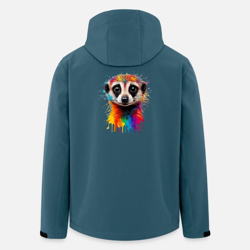 Farbiger Erdmännchen-Portraitdruck - Recycelte Männer Softshell-Jacke von Stanley/Stella - Dunkles Petrol